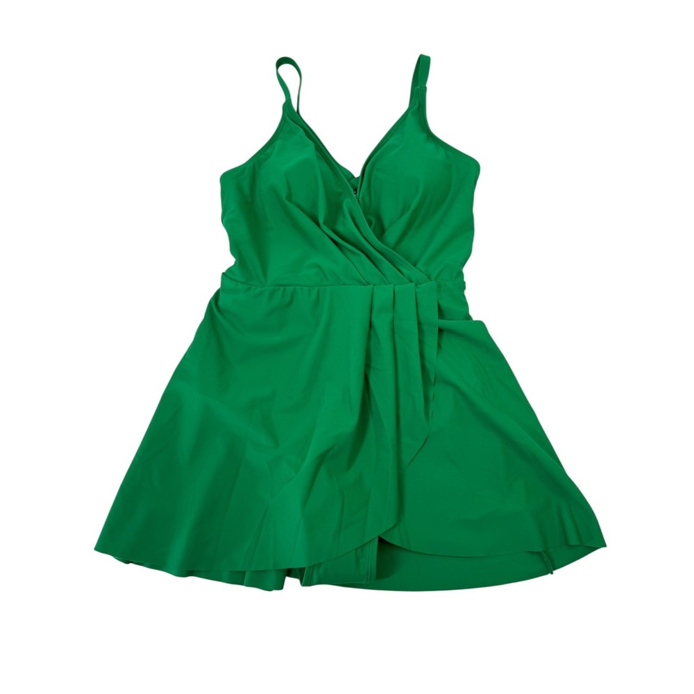 Cupshe NWT Green Skirted One Piece Swimsuit Crisscross Back Swim Dress Medium M - Picture 3 of 14